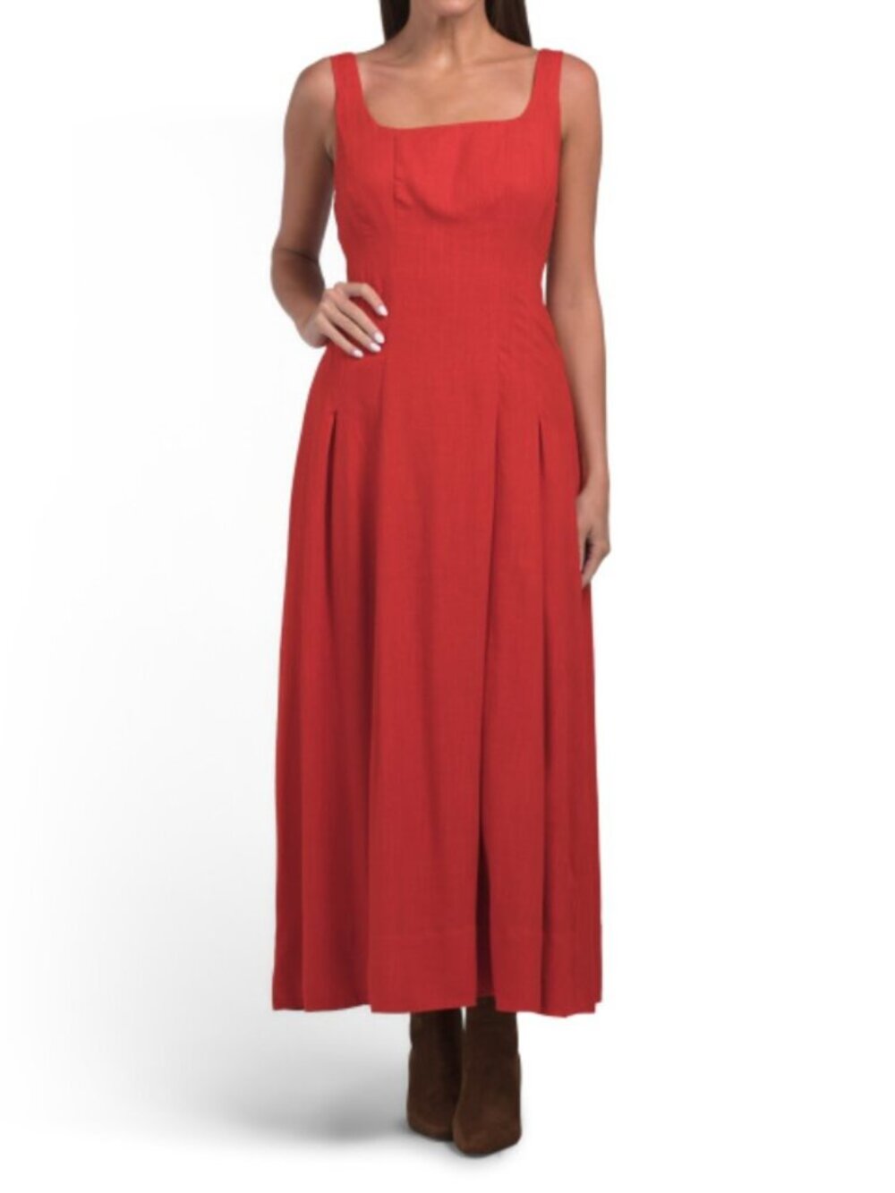 TED BAKER Linen Blend Square Neck Maxi Dress